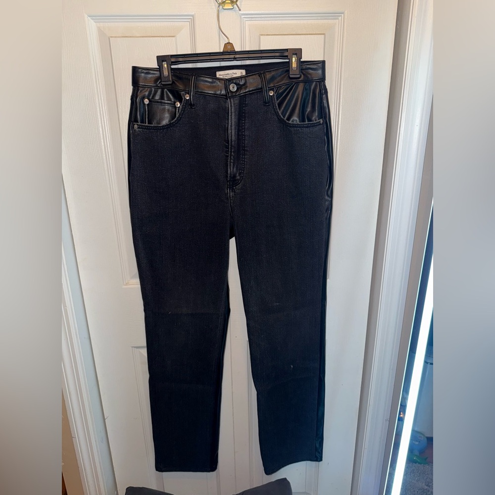 Abercrombie & Fitch Gray Denim with Black Leather Trim